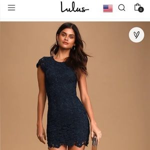 LULUS Navy Blue Backless Lace Dress